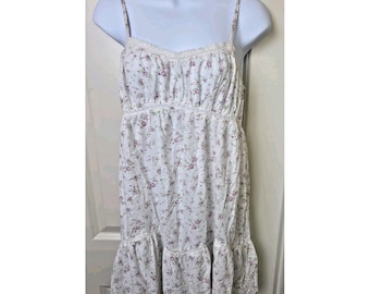 Camisón vintage de los 90 de Rachel Ashwell, de algodón, con estampado floral, encaje, volantes y estilo rústico. Talla S.
