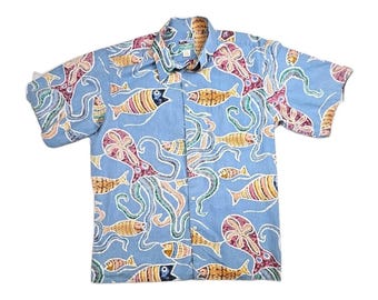 Camisa hawaiana vintage Reyn Spooner Deep Sea Jive con estampado inverso de medusas y pulpos, talla XXL.