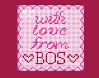 Met liefde van Boston Valentijnsdagstempel borduursteekkaart - 13 mesh, 4 x 4"