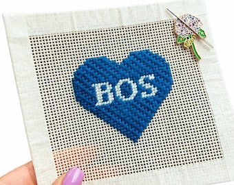 Op maat gemaakt canvas met hartnaaldpunt – gepersonaliseerde stad of staat | 13 handgeschilderd gaas | Tasbedel, ornament, patch, beginnerspakket