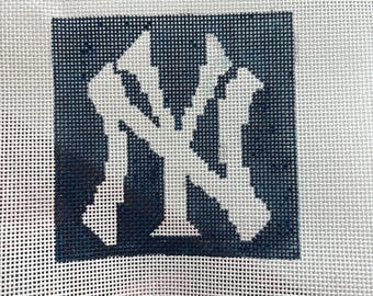 Canvas New York Yankees-naaldpunt | 5 x 5 inch, handbeschilderd, maaswijdte 13.  Beginnersvriendelijk!