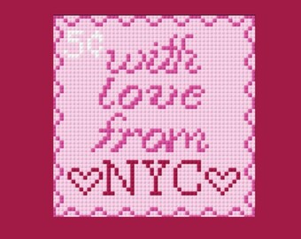 Met liefde uit New York City Valentijnsdagstempel borduursteekkaart - 13 mesh, 4 x 4"