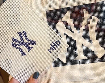 New York Yankees Needlepoint Canvas | bag charm, coaster, ornament. Beginner Friendly!