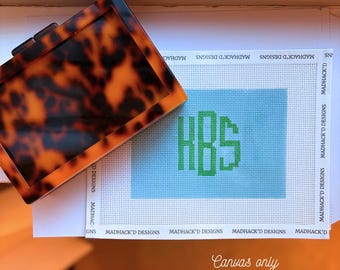 Handgeschilderd canvas met borduurmonogram | Aangepaste koppelingsinzet | ALLEEN Gepersonaliseerde naaldpuntcanvas