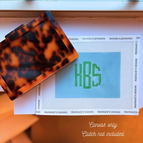 Hand-Painted Needlepoint Monogram Canvas | Custom Clutch Insert | Personalized Needlepoint CANVAS ONLY