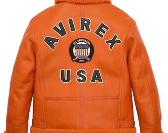 Men's B3 Bomber Aviator Fur Jacket Avirex USA Icon Handmade Sheepskin Leather Winter Jacket