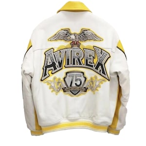 Men’s Avirex aviator leather bomber jacket front view
Handmade genuine cowhide leather flight jacket for men