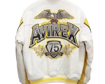 Men's Avirex Aviator Handmade Jacket Genuine Cowhide Leather Bomber Flight Jacket
