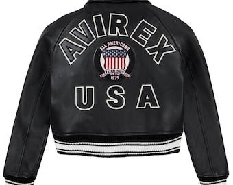 Chaqueta bomber corta de cuero Avirex USA para mujer, de piel de vacuno auténtica, ideal para motociclistas. Regalo perfecto para ella.