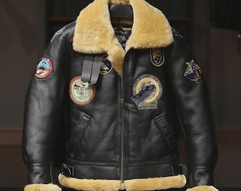 Men's Handmade Biker Jacket Real Sheepskin Leather B3 Bomber Jacket
