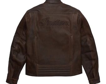 Men's Indian Motorcycle Jacket Genuine Cowhide Leather Handmade Biker Jacket