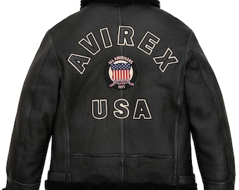 Men's Avirex B3 Bomber Fur Jacket USA Icon Handmade Sheepskin Leather Aviator Jacket