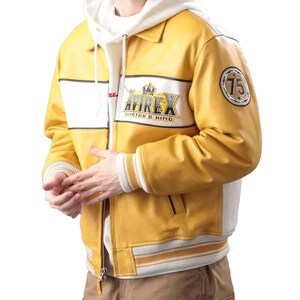 Classic military inspired flight jacket side profile view
Premium handmade bomber leather jacket detailed stitching close-up