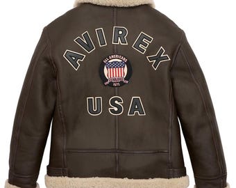 Men's Aviator Fur Jacket Avirex | USA Icon Handmade Sheepskin Leather | B3 Bomber Jacket