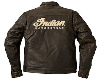 Indian Motorcycle Genuine Cowhide Leather Biker Jacket for Men's