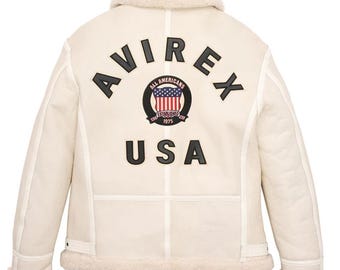 Men's Avirex B3 Bomber Fur Jacket USA Icon Handmade Sheepskin Leather Aviator Flying Jacket