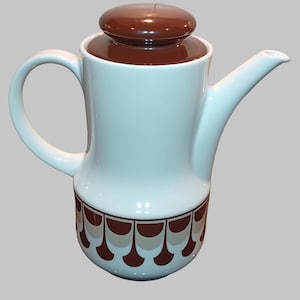 Cafetera/Tetera de porcelana vintage Schumann Arzberg, Bavaria, Alemania Occidental de la década de los 70 blanca con tonos marrones.
