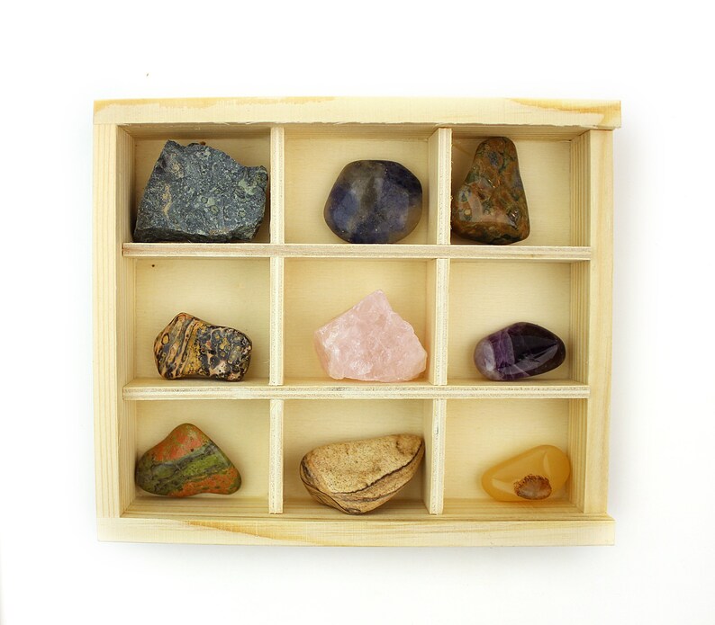 Crystal Set In Wood Display Case Crystal Starter Kit Home Etsy México