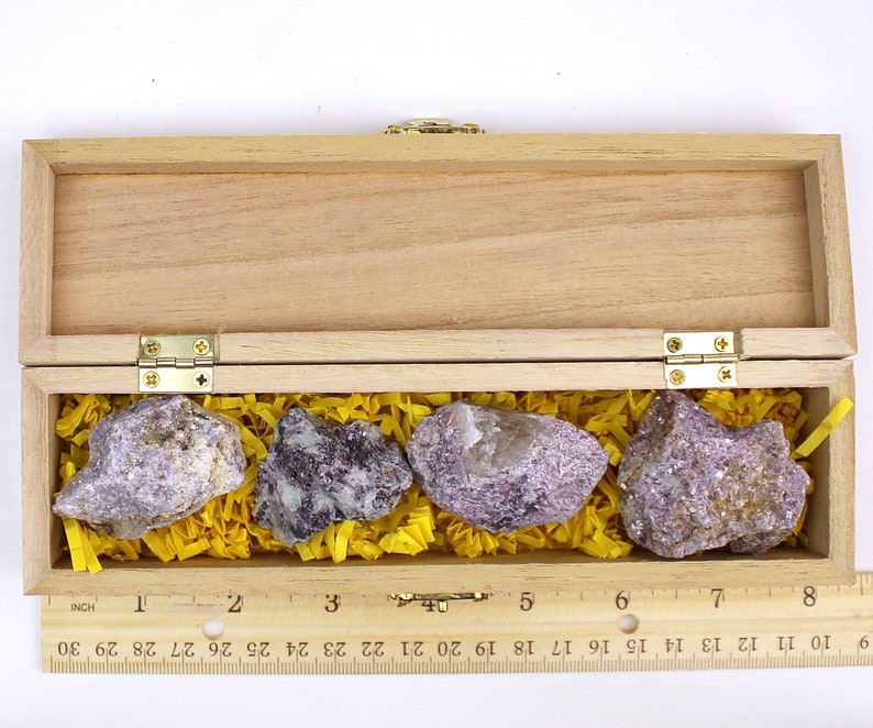 Rough Stones Mother/'s Day Gift Set Lepidolite Stone Set In Wood Box Gift for Her Home Decor Healing Crystals Crystal Starter Kit