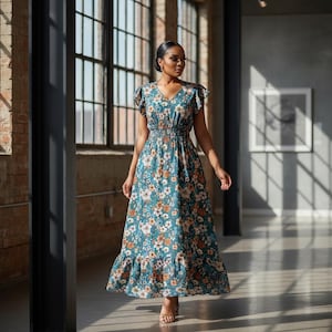 blue floral maxi dress plus size Final Sale Plus Size Maxi Dress in Blue and White Print main image 0