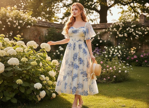 Plus Size Boho Midi Dress Floral Print Square Neck Ruffle Sleeve Elastic Waist Ruched Bust Flared Hem Summer Graduation Dress