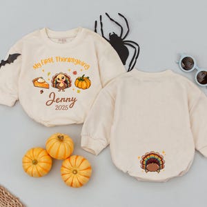 Personalized My First Thanksgiving Baby Bodysuit, Custom Name Pumpkin Turkey Outfit, 1st Thanksgiving Baby Clothes, Fall Infant Gift