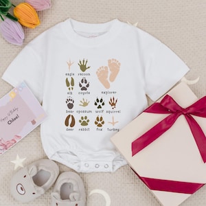 Explorer and Wild Animal Paw Prints Baby Romper, Adventure Baby Bodysuit, Outdoor Lover Babysuit, Camping Nature Explore New Baby