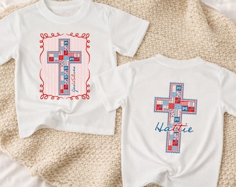 Personalized Patriotic Cross Shirt, Christian 4th Of July Baby Romper, USA Toddler Tee, Faith Based Independence Day Outfit