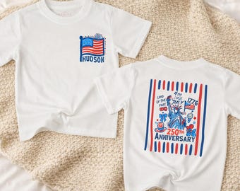 Personalized 4th Of July Toddler Tee, USA Baby Clothes, Patriotic Kids Shirt, America 250th Anniversary Bubble Romper