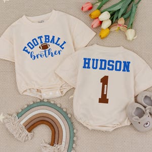 Custom Football Brother Baby Romper, That&#39;s My Brother Football Babysuit, Football Lil Bro Shirt, His Biggest Fan, Baby Brother Team Blue