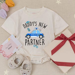 Daddy&#39;s New Partner Police Bubble Romper, Daddy Police Officer Baby Outfit, Police Baby Shower Gifts For Boys, Police Dad Baby Clothes