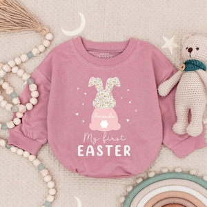 Personalized First Easter Bunny Bubble Romper for Baby Girl or Boy, Custom Name Easter Outfit, Spring Bunny Baby Gift, Sweet Easter Baby