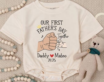 Personalized Our First Father's Day Hand Baby Romper, Our First Father's Day Babysuit, Custom Father's Day,Father's Day Gift,1st Fathers Day