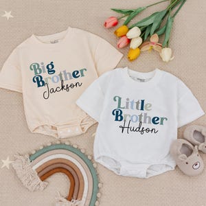 Custom Name Big Brother Baby Romper, Little Brother Baby Grow, Cute Siblings Kids Personalised Tees, Baby Bodysuit Matching Brothers Shirt