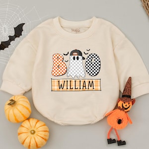 Custom Name Boo Ghost Bubble Romper, Cute Halloween Ghost Bodysuit, Custom Spooky One Baby Romper, Fall Baby Clothes, Halloween Baby Shower