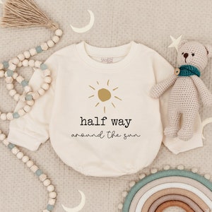 Half Way Around The Sun Birthday Romper, Birthday Bodysuit,  1/2 Way To One Birthday Outfit, Birthday Gift For Gilrl, Half Birthday For Boy