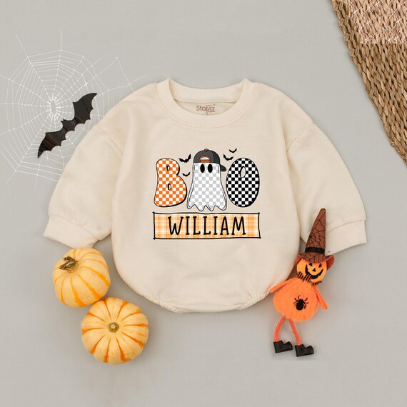 thumbnail image 2 of Newborn Baby Girl Smocked Pumpkin Outfit Long Sleeve Plaid Bubble Romper Infant Halloween Thanksgiving Outfit - Product Details 2 of 9