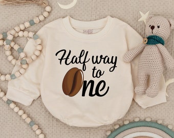 Half Way To One Bean Birthday Girl, Coffee Baby Romper, Baby Girl Clothes, Half Birthday Baby Bodysuit, Bubble Romper, 6 Months Romper