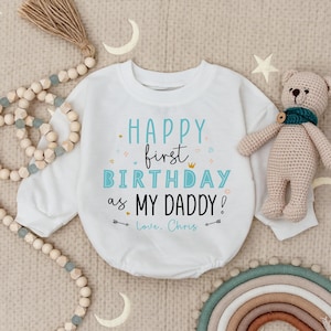 Happy First Birthday as my Daddy Baby Romper, Personalized Birthday Bodysuit, Daddy Birthday Gift, Cute Baby Boy Outfit, Gift Birthday Daddy