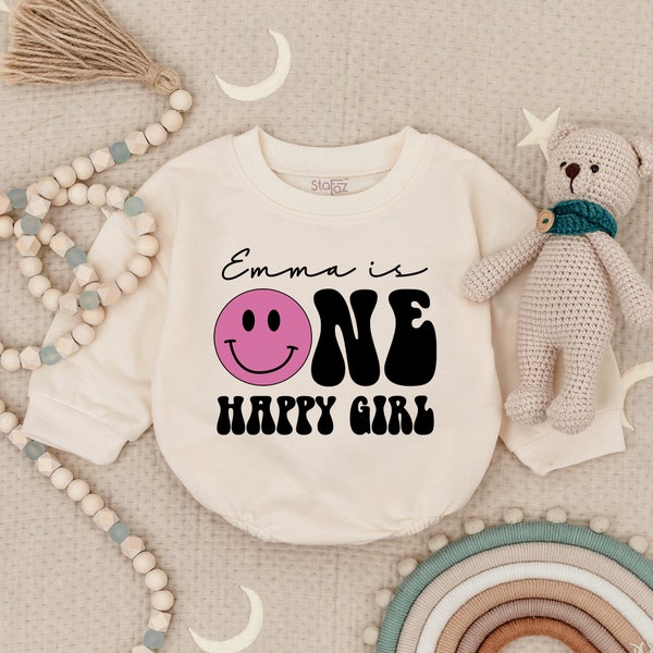 One Happy Girl Birthday Bodysuit,Matching Birthday Outfit,1st Birthday, Smiley Face Birthday Outfit,First Birthday Outfit Girl,Bubble Romper