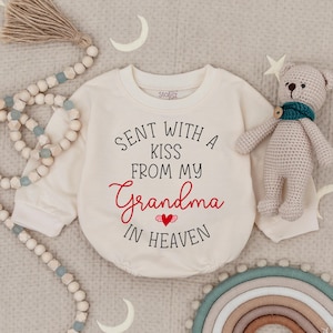 Sent With A Kiss From My Grandma In Heaven Baby Bodysuit, Custom Baby Romper, Baby Shower Gift, Guardian Angel, Infant Toddler Shirt