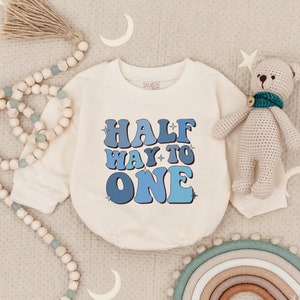 Half Way To One Birthday Romper, Birthday Bodysuit, 1/2 Way To One Birthday Outfit, Birthday Gift For Boy, Half Birthday For Boy image 1