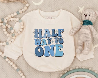 Half Way To One Birthday Romper, Birthday Bodysuit,  1/2 Way To One Birthday Outfit, Birthday Gift For Boy, Half Birthday For Boy