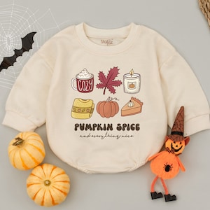 Pumpkin Spice Everything Nice Baby Romper, Sweater Coffee Little Pumpkin Pie Outfit,Baby Thanksgiving Day,Autumn Baby Bodysuit,Bubble Romper