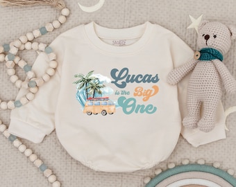 Personalized Big One 1st Birthday Baby Romper, Surf Themed 1st Birthday Party, Cake Smash Outfit for Baby, Summer Beach Surf Baby Bodysuit