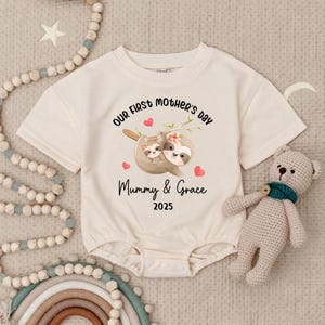 Baby First Mother&#39;s Day Baby Sloth Baby Romper, Personalized Baby Bodysuit for First Mother&#39;s Day, Natural Mother&#39;s Day Outfit for Baby
