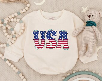 USA Baby Romper, Bubble Romper, USA Baby Sweatshirt, Patriotic Baby Sweatshirt, Neutral baby Sweatshirt Romper, USA baby. Toddler Sweatshirt