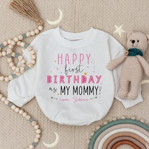 Happy First Birthday as my Mommy Baby Romper, Personalized Birthday Bodysuit, Mommy Birthday Gift, Cute Baby Girl Outfit, Gift Birthday Mom