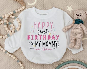 Happy First Birthday as my Mommy Baby Romper, Personalized Birthday Bodysuit, Mommy Birthday Gift, Cute Baby Girl Outfit, Gift Birthday Mom