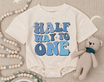 Half Way To One Birthday Romper, Birthday Bodysuit,  1/2 Way To One Birthday Outfit, Birthday Gift For Boy, Half Birthday For Boy